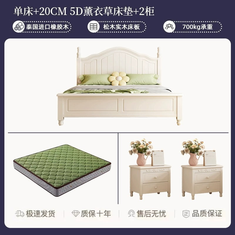 Scandinavianwhite solid wood bed modern casual cream style grids 1.8m double bed 1.5 master bedroom storage princess bed