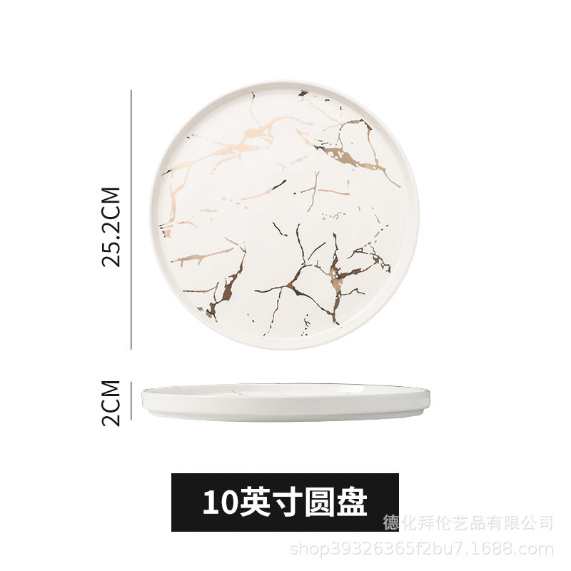 Steak plate marble ceramic western food plate hotel restaurant special plate steak plate with edge pizza plate wholesale