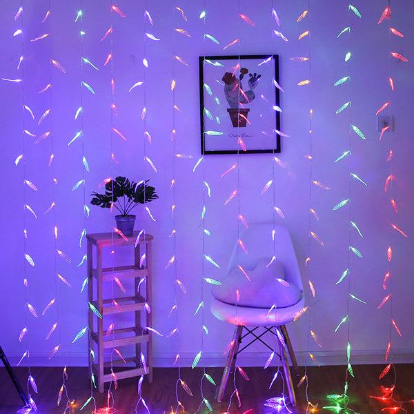 led3 * 3m willow leaf curtain light ice bar waterfall light outdoor waterproof willow leaf shape background wall decorative light
