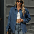 Wishfashion cross-border trade women's clothing  independent station loose washed denim shirt long-sleeved casualtops