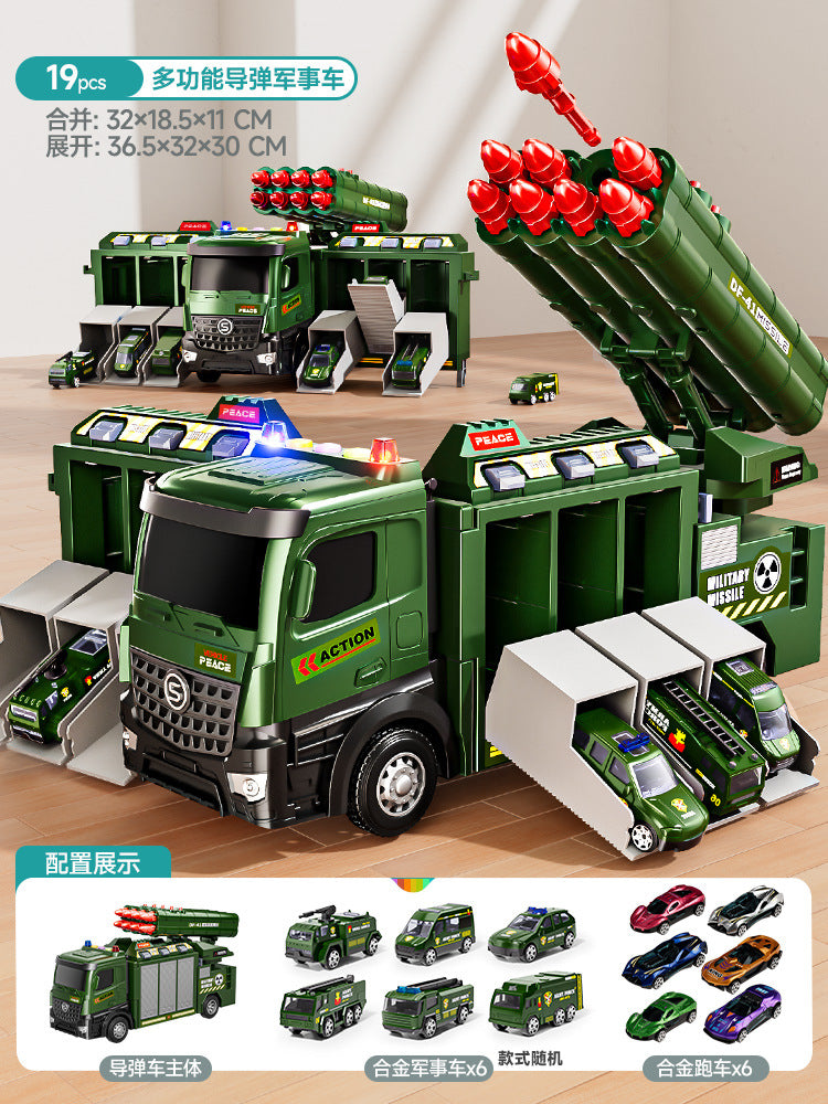 Kids' large military ejection car transforming track missile car parking tank alloy car boy toy ages 3-6