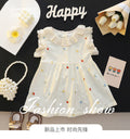 Girls' lace-neck tank dress - summer baby embroidered floral dress - girls' round neck princess dress - summer outfit - little fly