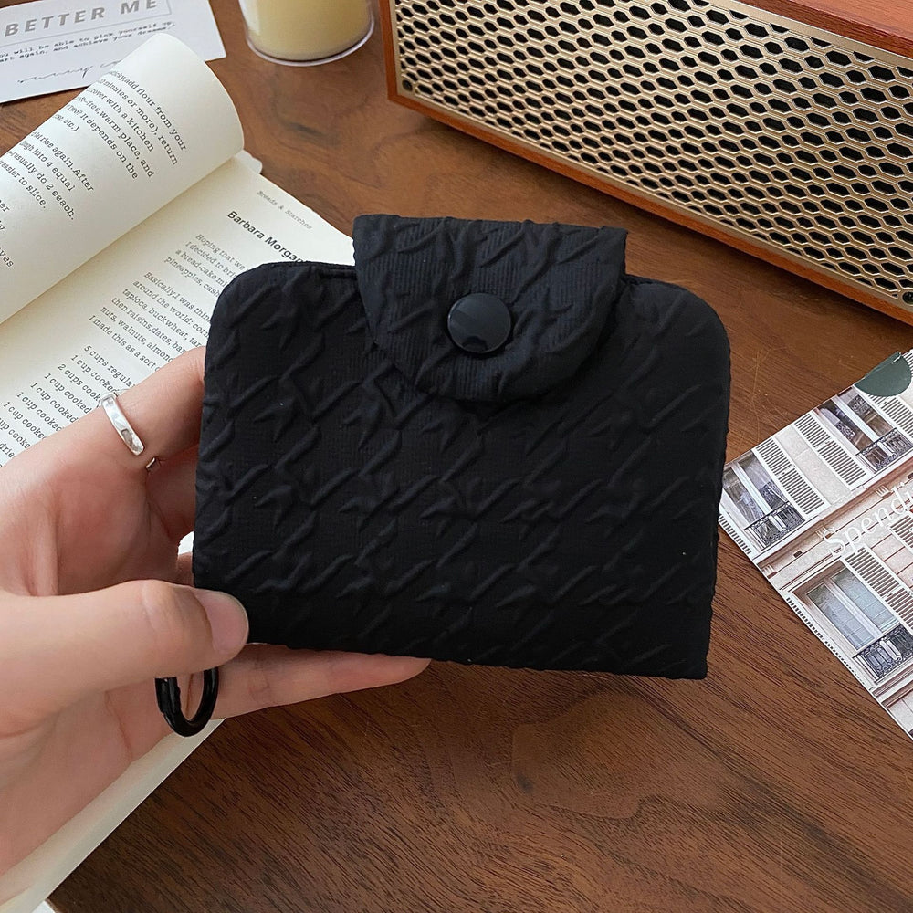 Vintage niche style headphone bag mini pleated coin purse women's cute fabric storage coin id card multi-layer card holder