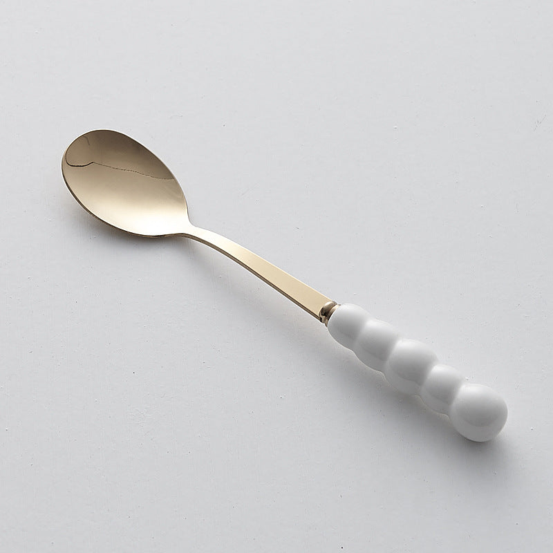 Ceramic fruit fork stainless steel creative pearl knife, fork and spoon suit customized tableware storage jar suit logo personalized
