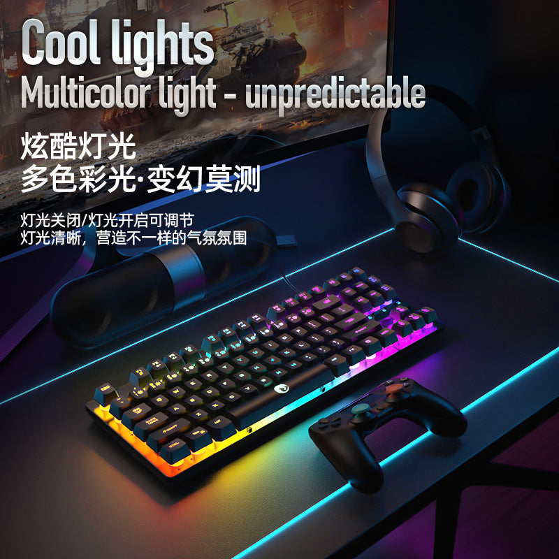 Leikui k87 wired keyboard - 87-key mechanical feel rainbow switch backlit keyboard with floating keycaps for gaming
