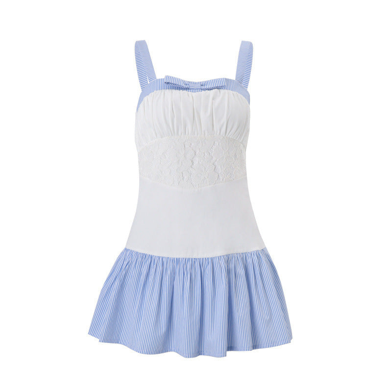 women's clothing  summer new fashionable elegant striped color block sexy cinched waist slip dress