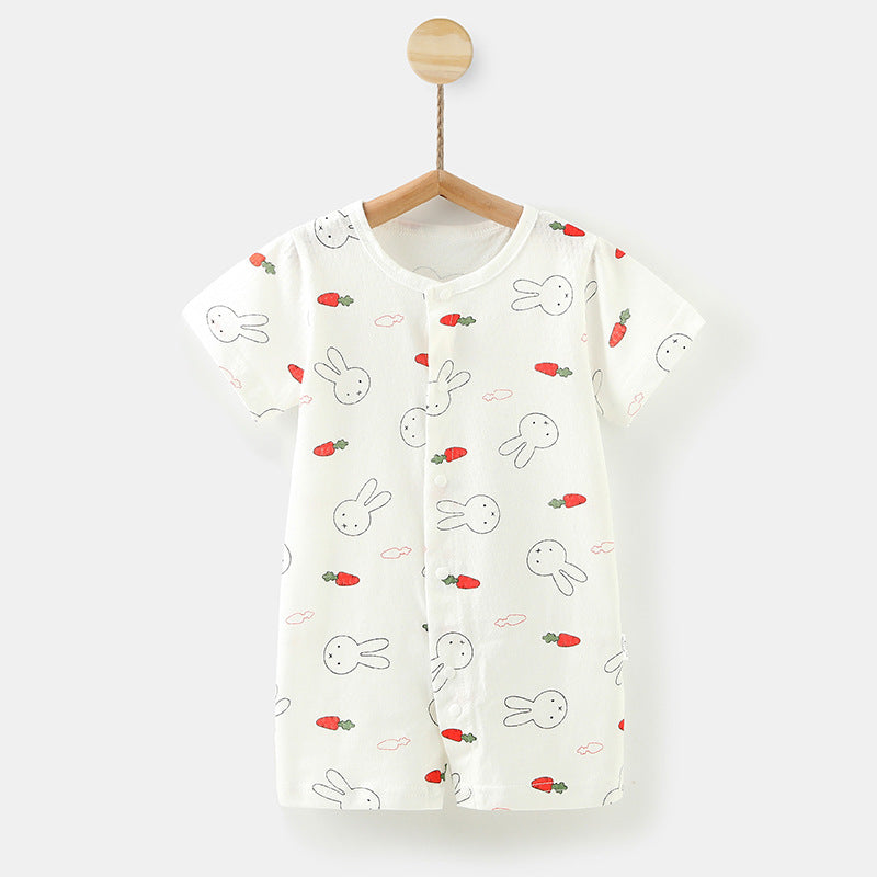 Baby pure cotton baby onesie short-sleeved kids romper summer crawler suit 0-2 years old newborn pajamas outwear suit