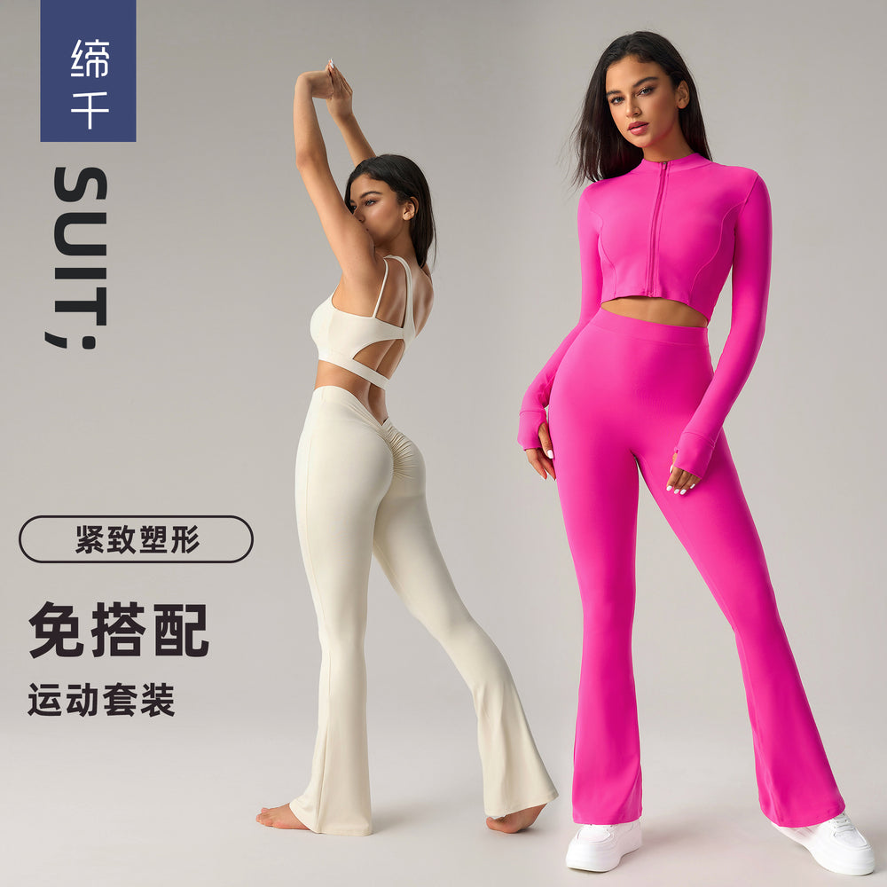 fashion tight butt lifting fitness yoga pants zipper long sleevesjacket push-up sports bra yoga suit