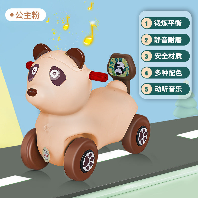 New children's red panda scooter 1-6 years old music light four-wheel anti-rollover balance car baby walker