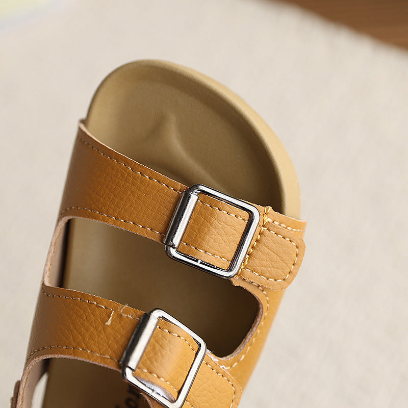 Kids' open-toe sandals: boys' non-slip breathable platform beach shoes, girls' summer double-buckle comfortable versatile casual shoes