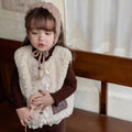 Girls' outfit  new fashionable warm fuzzy vest coffee-colored sweater slouch socks leggings three-piece set