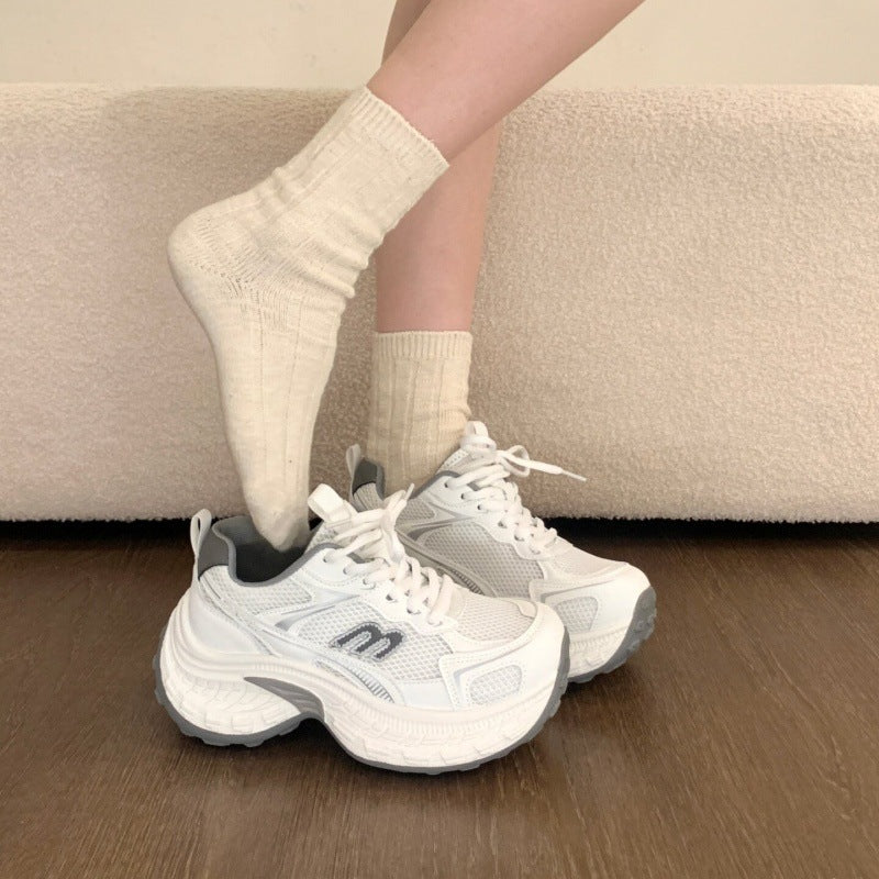 Thick sole heightened dad shoes 2026new arrivaleasiest for matchniche style breathable casual sports shoes running shoes ins trendy shoes women's shoes