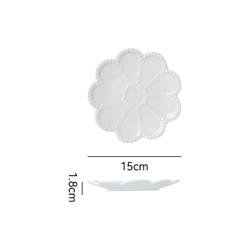 Pure white embossed dinnerware ceramic plate - nordic/american style flat plate, soup plate, fruit plate, hotel & restaurant minimalist style steak plate