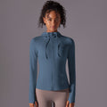 New double-sided nylon solid color zipper pocket hooded sports jacket running fitness yoga long sleeve outerwear for women