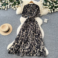 Vintage print a-line dress - women's summer short sleeve, slim fit, elegant long dress
