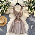 Knitted dress women's  summer new arrival - high-end square neck sleeveless cami dress with cinched waist and sparkling a-line mini skirt