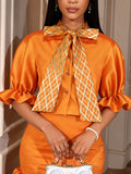 Bowknot satin top & slim-fit bodycon mini skirt two-piece set