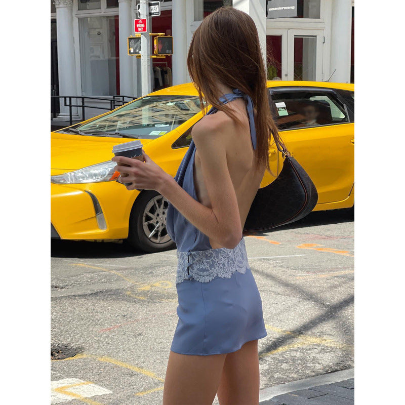 European and american style women's summer  new collection: spicy hollow-out halter top with lace trim and bodycon skirt set