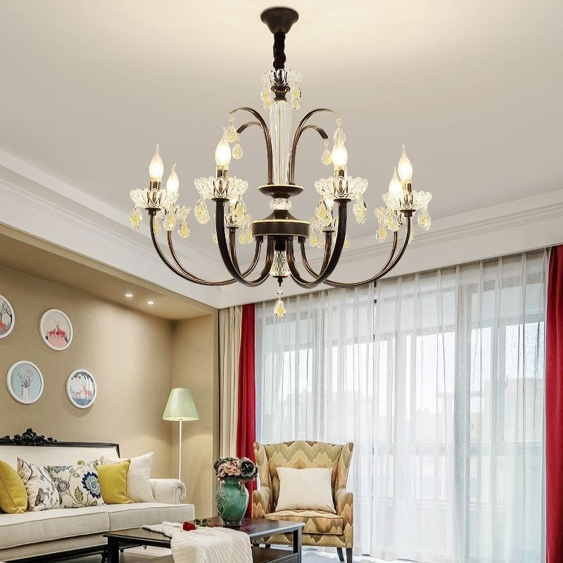 American simple wrought iron living room light luxury creative bedroom dining room light retro crystal light clothing store candle chandelier
