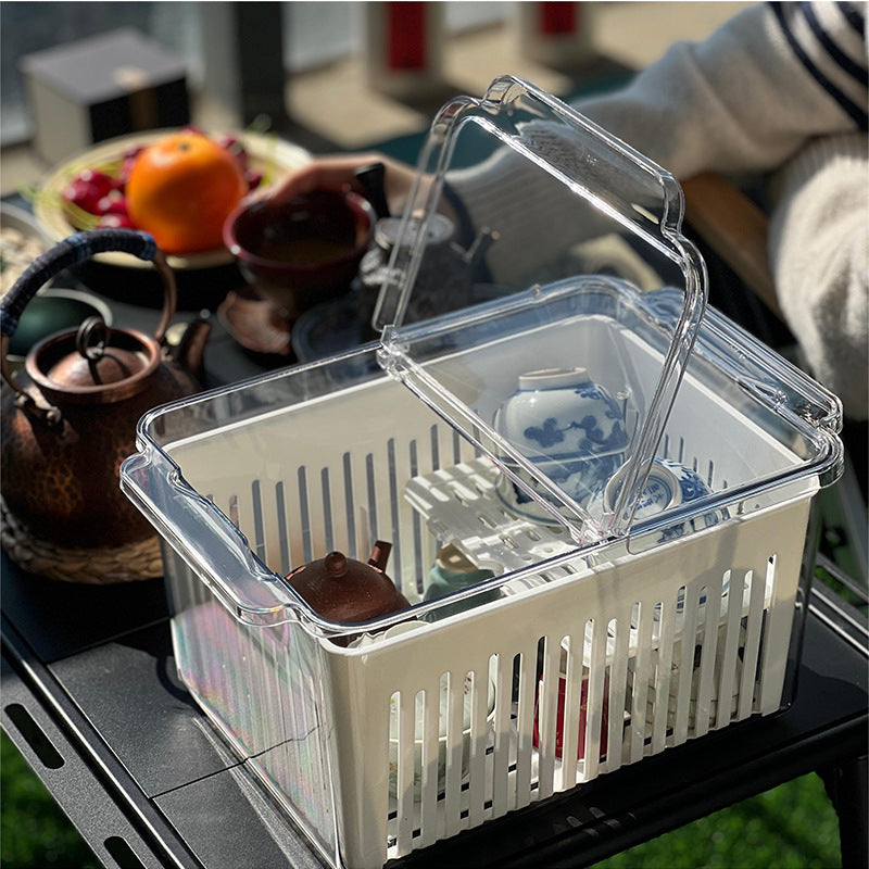 New tea set storage box, dustproof, convenient and transparent desktop teacup sorting and storage, Kung Fu teapot storage box