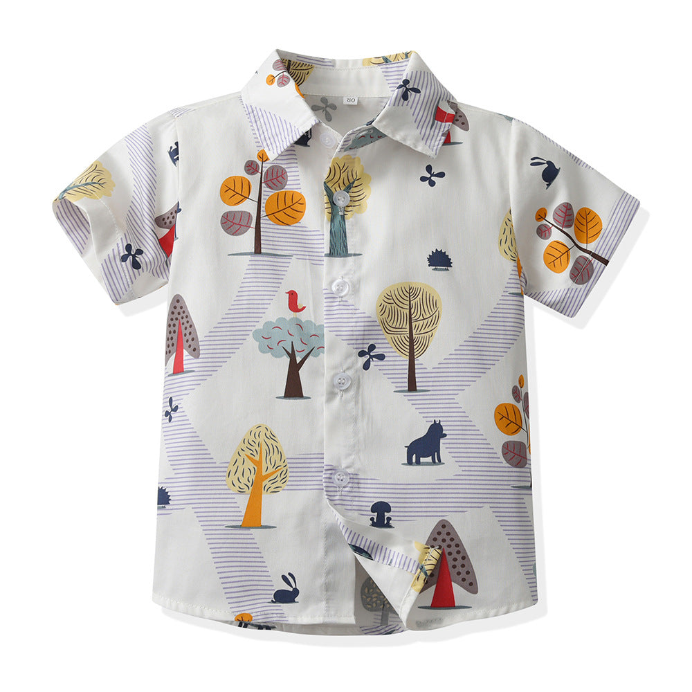 children's clothing, new boys' short-sleeved shirts, vacation beach style floral shirts, boys' short-sleeved shirts, children's shirts for boys, summer