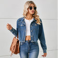 American hot girl   new cross-border export washed denim cropped jacket top long sleeve women's