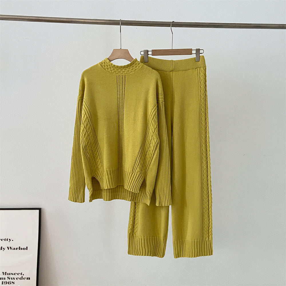 export  fall/winter new collection: turtleneck sweater set - relaxed fit long sleeve top + wide leg knit pants set