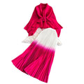 Miya pleated butterfly sleeve gradient tie back shawl short outweartops+gradient pleated skirt two-piece set