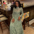 European and american style ins cross-border women's clothing retro waist printing light a-line skirt slightly see-through stand-up collar long sleeves comfortable dress