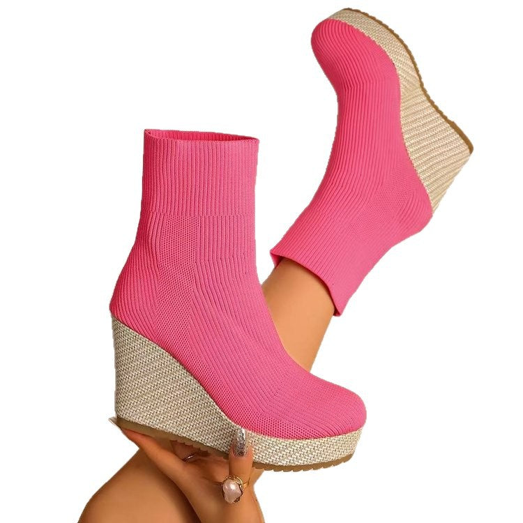 Plus size women's wedge heel boots: new autumn/winter collection - versatile, comfortable, stylish, retro, high-top, slim-fit, and stretchy