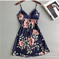 Women's sexy deep v-neck nightgown lace satin sleeveless slip dress lingerie home dress