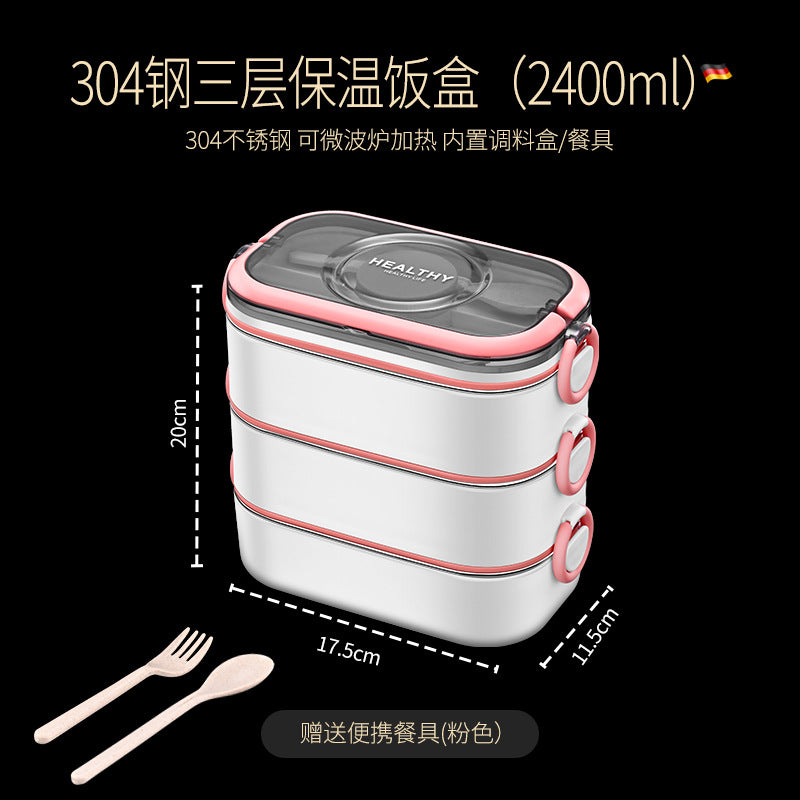 304 stainless steel multi-layer fresh-keeping bento box, portable lunch box for office workers, can be heated in microwave oven and insulated lunch box