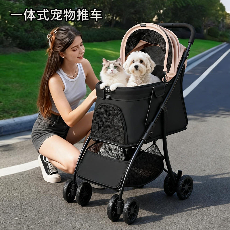 Pet stroller - lightweight & foldable for small to medium dogs & cats - one-click fold, large capacity