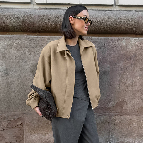 Woolen jacket women's autumn and winter thickened khaki lapel jacket loose coat commuter 2024  French women's clothing
