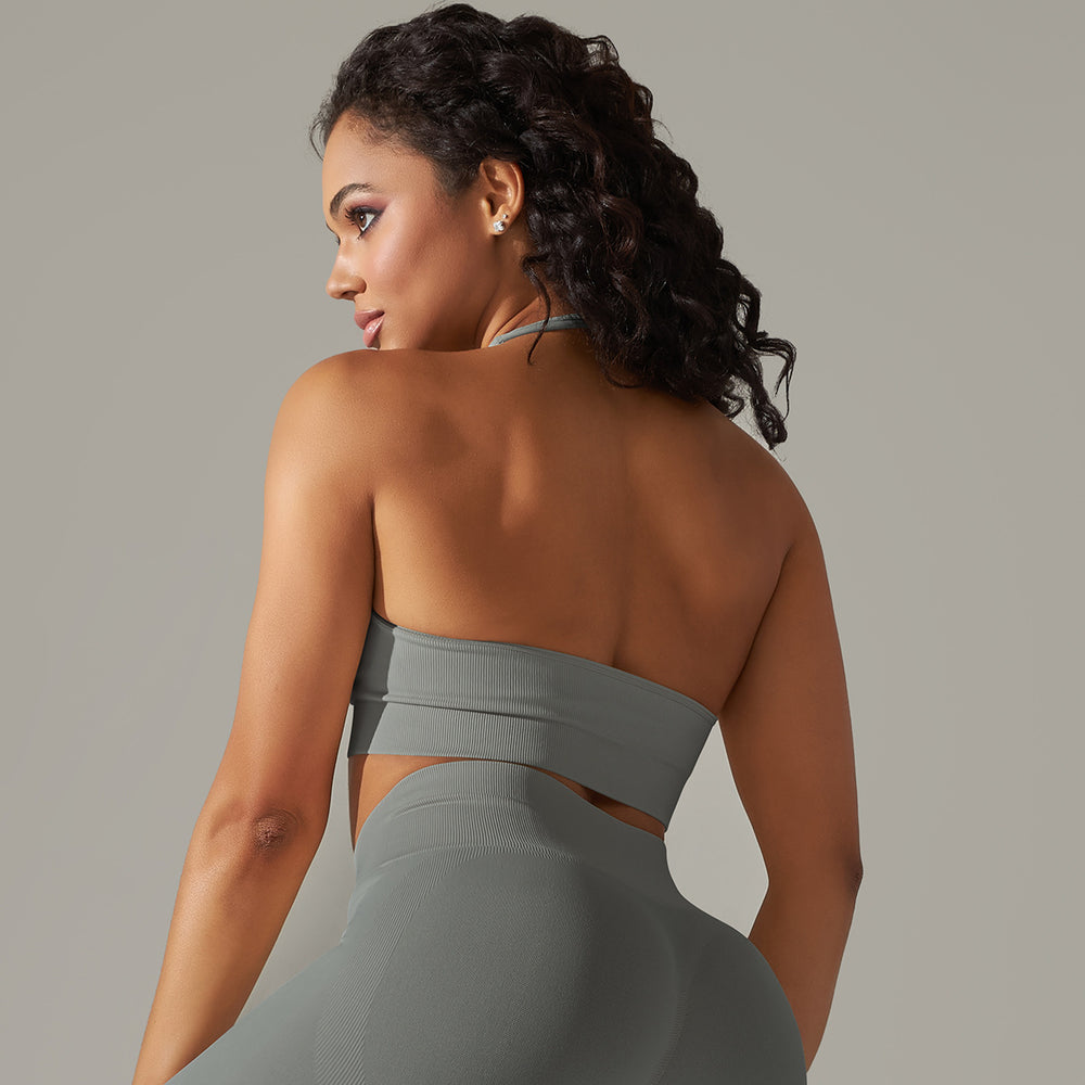 European and american new sexy backless yoga top women's seamless quick-dry sports halter bra running fitness yoga vest