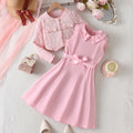 girl pink suit small fragrant outwear vest lapel long skirt bows belt kids skirt dress
