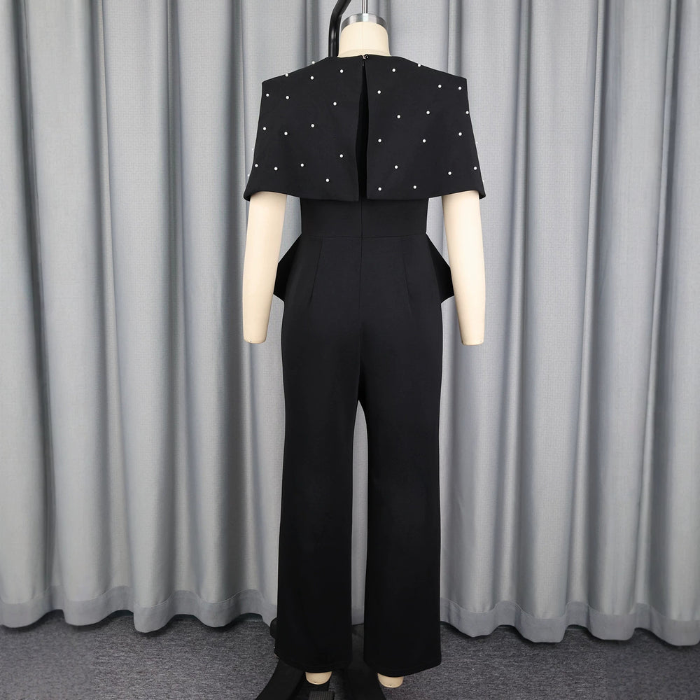 Autumelegancework clothing shawl vest jumpsuit pure color beaded rufflesslimming look jumpsuitjumpsuits