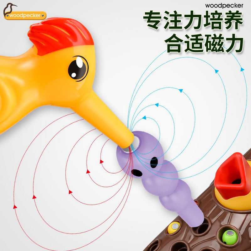 popular woodpecker toy fishing and insect catching mini game bird catching insect magnetic early education training educational toy