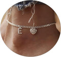 Amazon exquisite silver initial anklet - minimalist personalized letter anklet with cz heart cuban chain