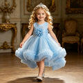 Baby girl's first birthday party dress, featuring a train, high-low hem, perfect for flower girls and princesses. cross-border, european and american style