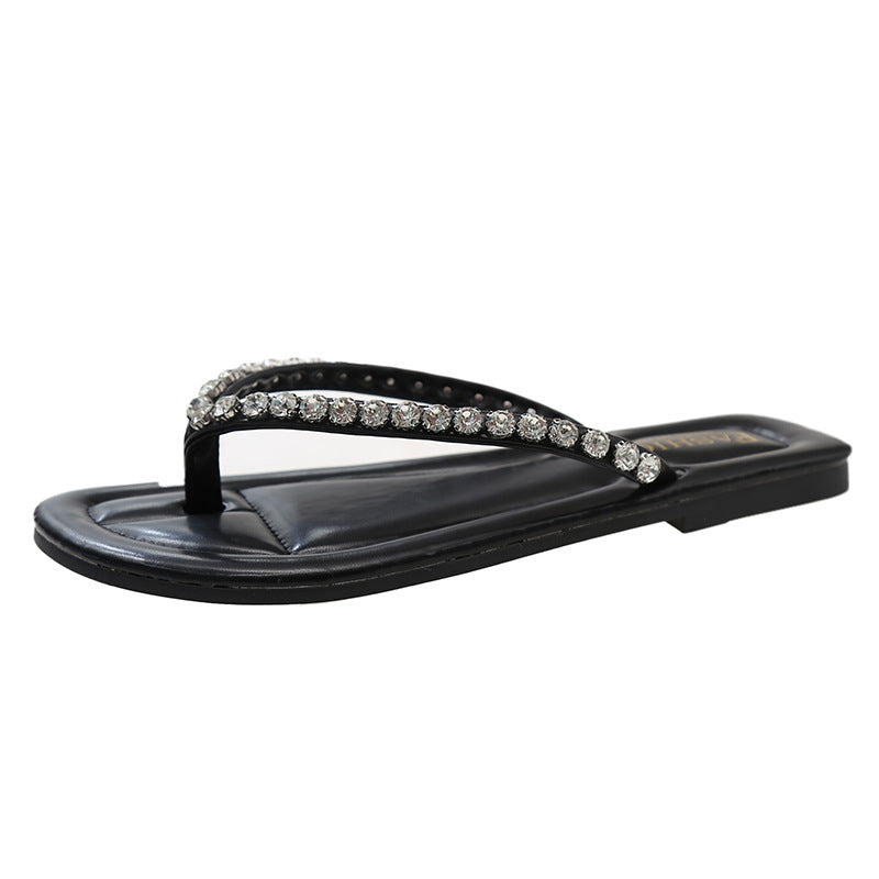 Influencer-approved flip-flops: new summer collection - trendy, versatile, soft-soled, flat, high-end rhinestone slides for women
