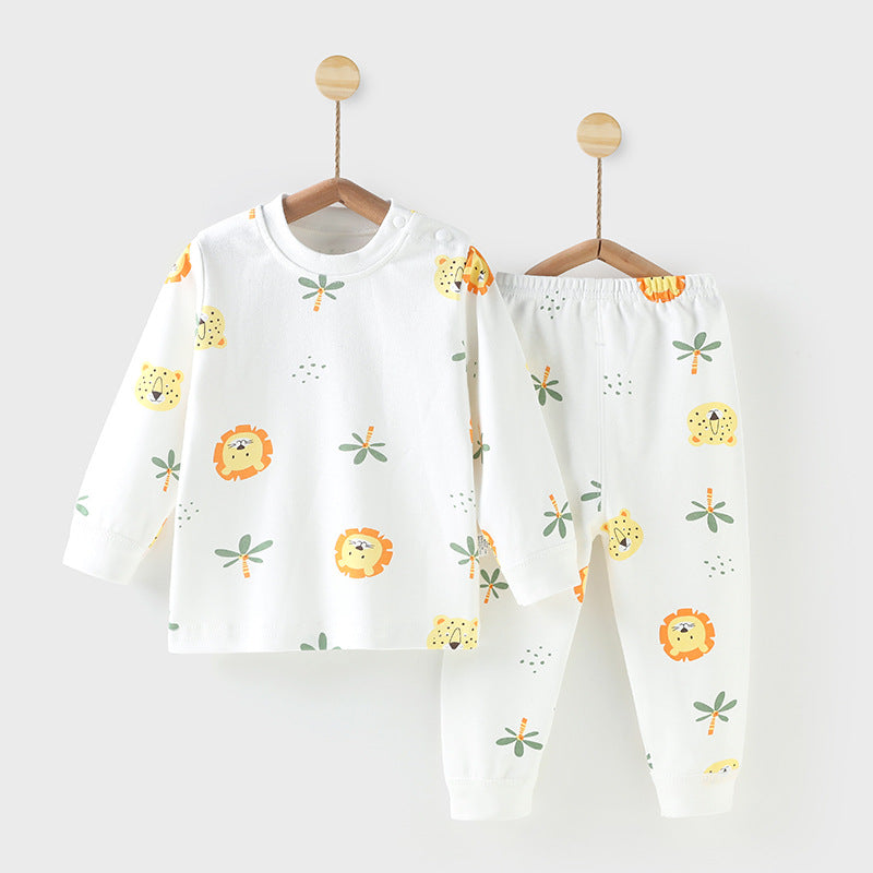 Kidssuitautumn clothespure cotton clothes baby intimatesgirl shoulder buckle spring autumboy girl pajamas