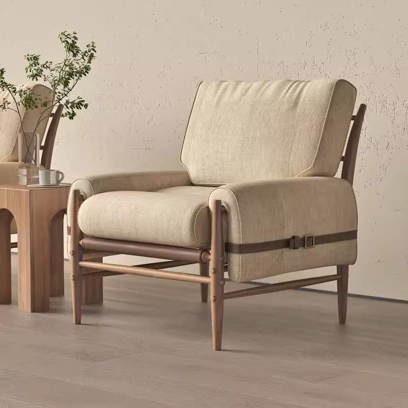 Nordic modern designer single sofa chair for home living room, villa, small apartment - italian style genuine leather leisure chair