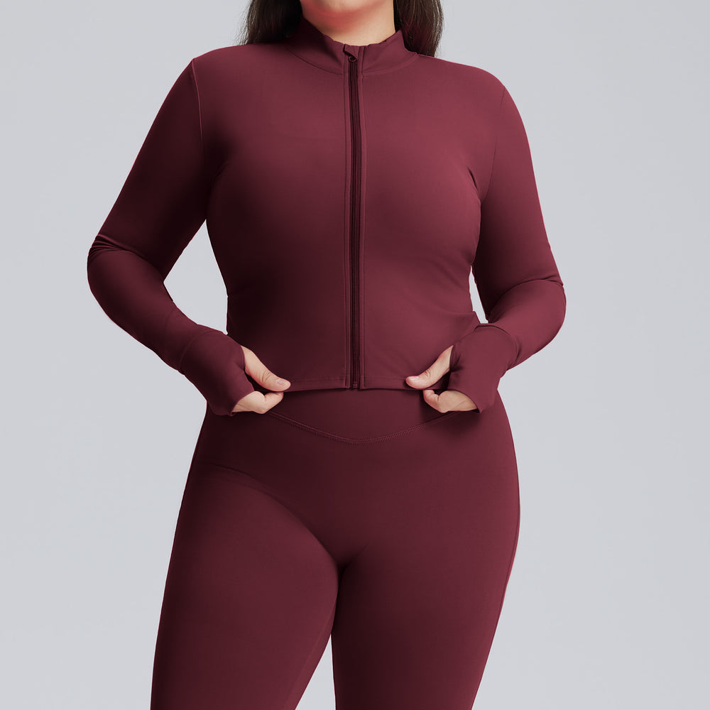 European and american style women's long-sleeved zip-up slim-fit quick-dry activewear jacket - autumn/winter plus size yoga outerwear