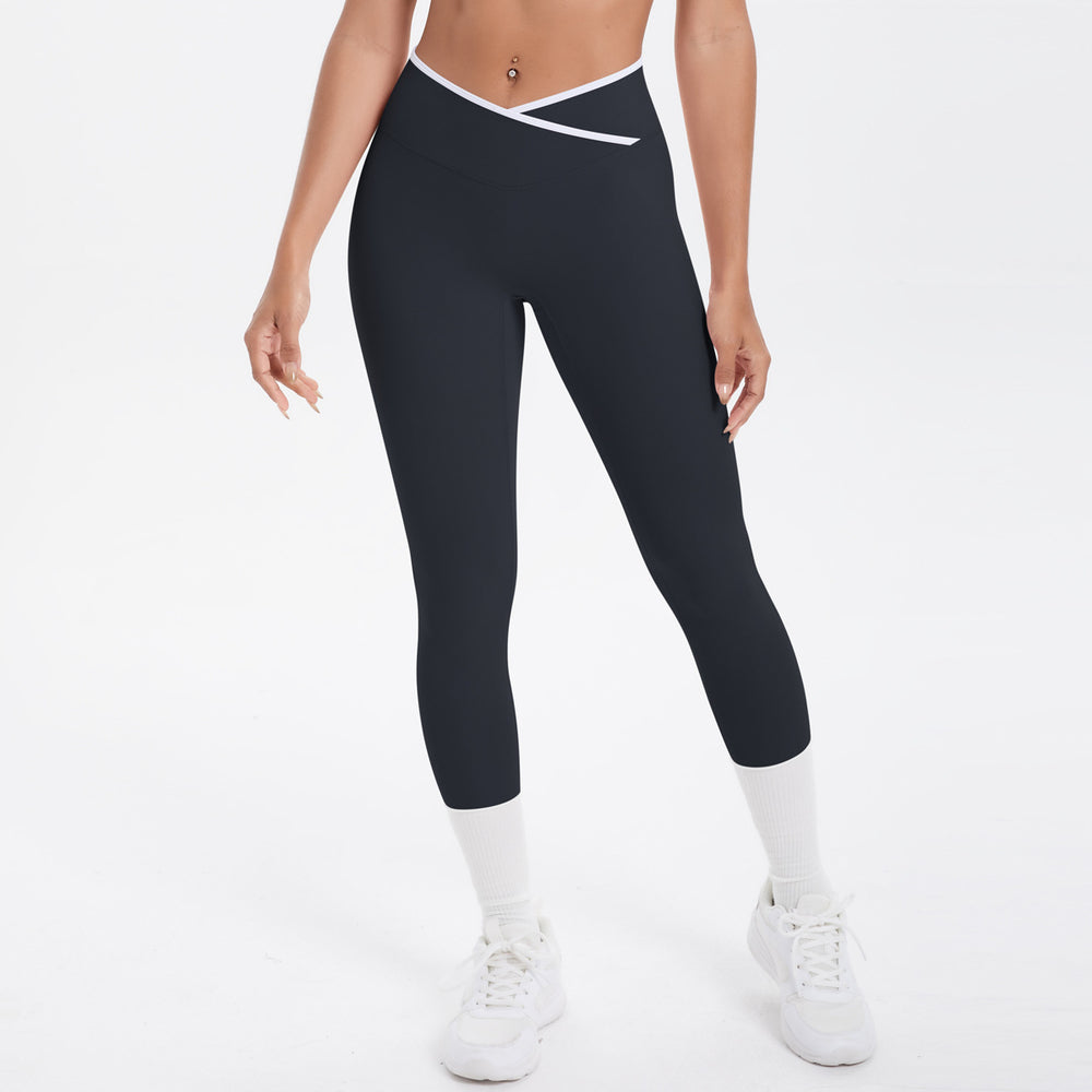 new arrivalfashioncontrast color cross tight high elastic high waist loose pants sports running fitness yoga nine-point pants