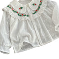Girls' blouse - new autumn  collection: embroidered floral long-sleeve top, sweet and stylish for kids, perfect as a base layer or standalone