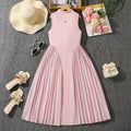girls' summer dress,  new style, foreign trade european and american style, elegant pleated patchwork, cinched waist, sleeveless formal dress