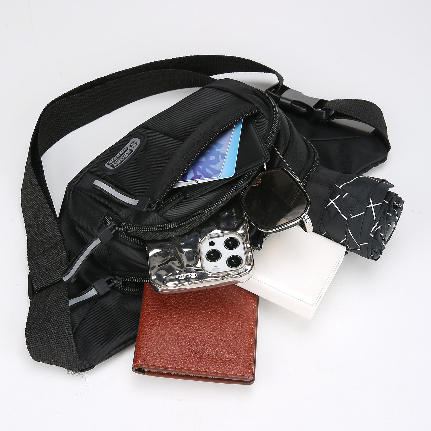 Fashion versatile men's sports fanny pack New outdoor leisure shoulder messenger bag Large capacity going out cycling breast bag