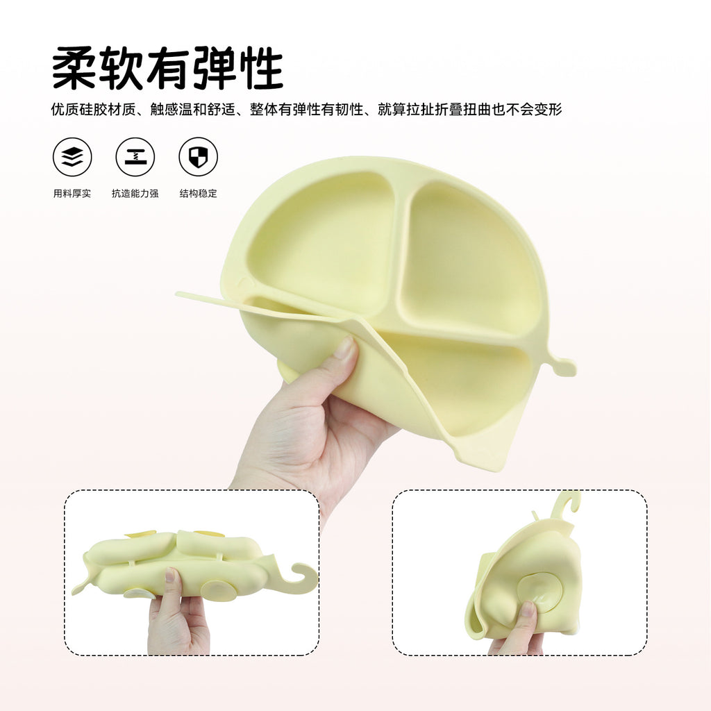 Children's silicone grid suction cup dinner plate, cartoon dinosaur integrated baby baby separation complementary food tableware customization
