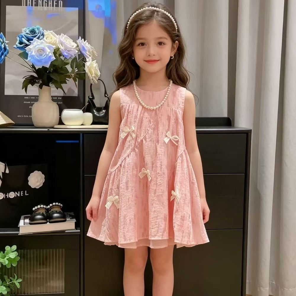 girls' sweet korean style breathable dress - new summer sleeveless bowknot pink princess dress for baby girls